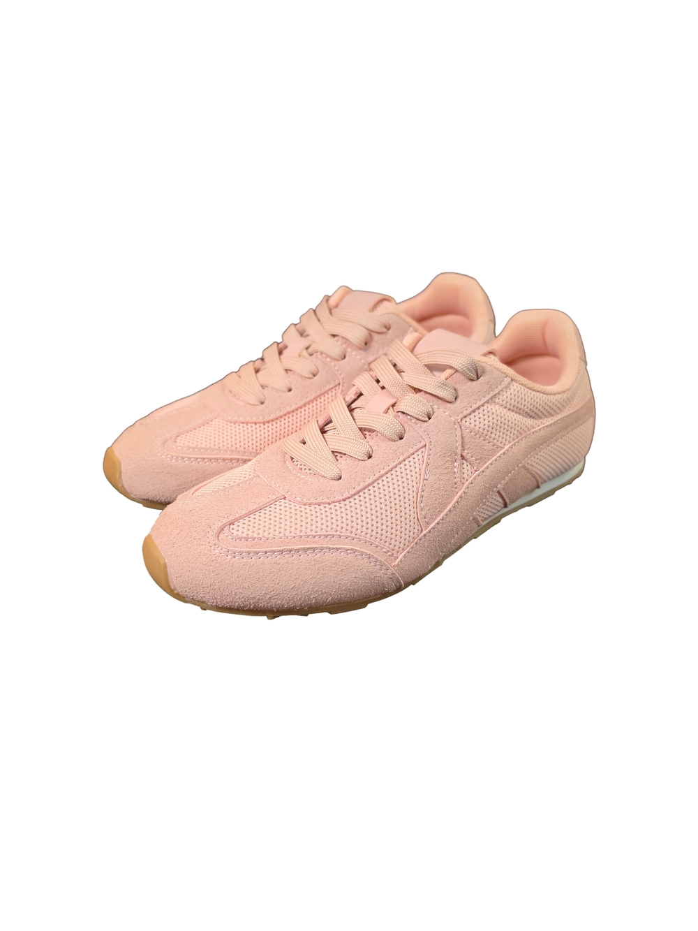 Burness Womens Sneakers Size 8 Pink Mesh Faux Suede Lace Up Athletic